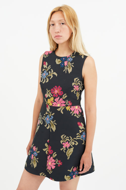 Red Valentino Black 
Multi Floral Embroidered Dress