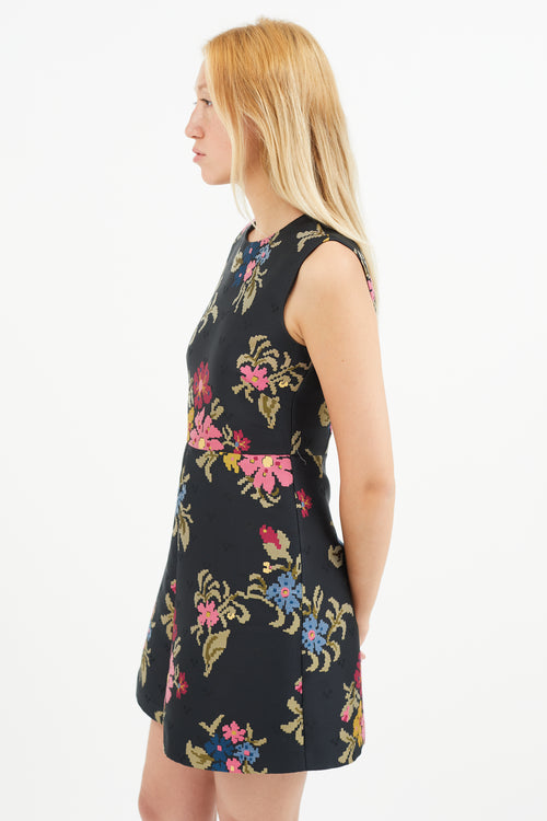 Red Valentino Black 
Multi Floral Embroidered Dress