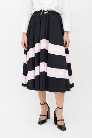 Valentino Black 
Multicolour Stripe Pleated Skirt