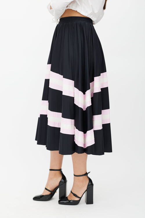 Valentino Black 
Multicolour Stripe Pleated Skirt