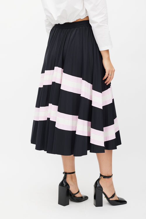 Valentino Black 
Multicolour Stripe Pleated Skirt