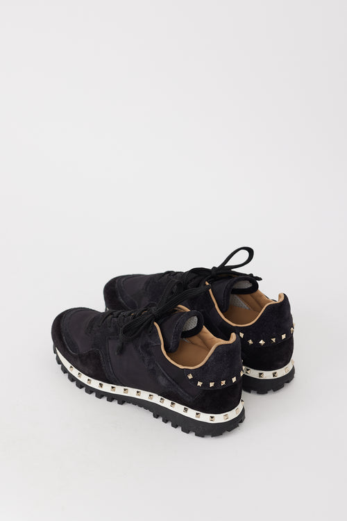 Valentino Black Nylon 
Suede Studded Rockrunner Sneaker