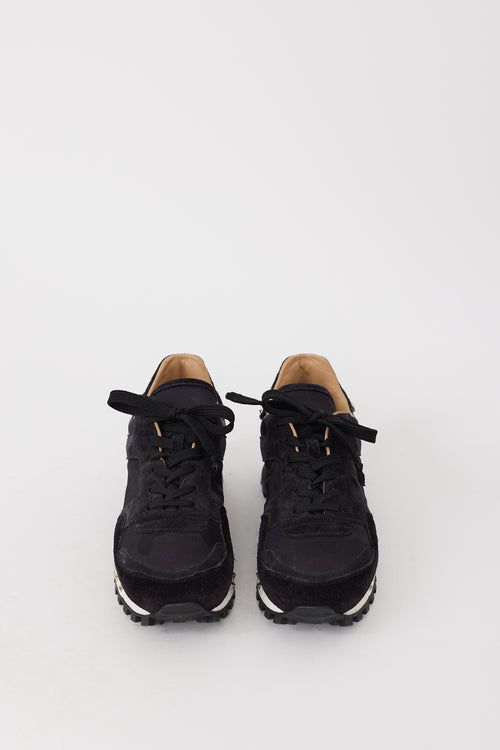 Valentino Black Nylon 
Suede Studded Rockrunner Sneaker