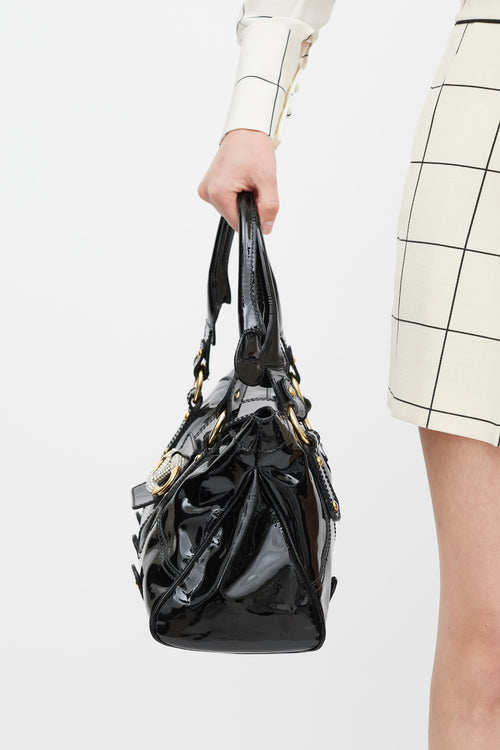 Valentino Black Patent Leather Crystal Catch Bag