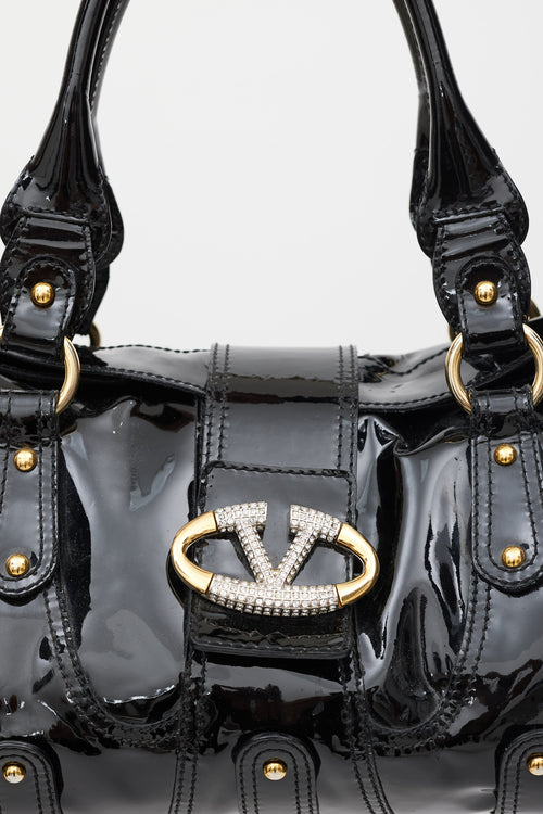 Valentino Black Patent Leather Crystal Catch Bag