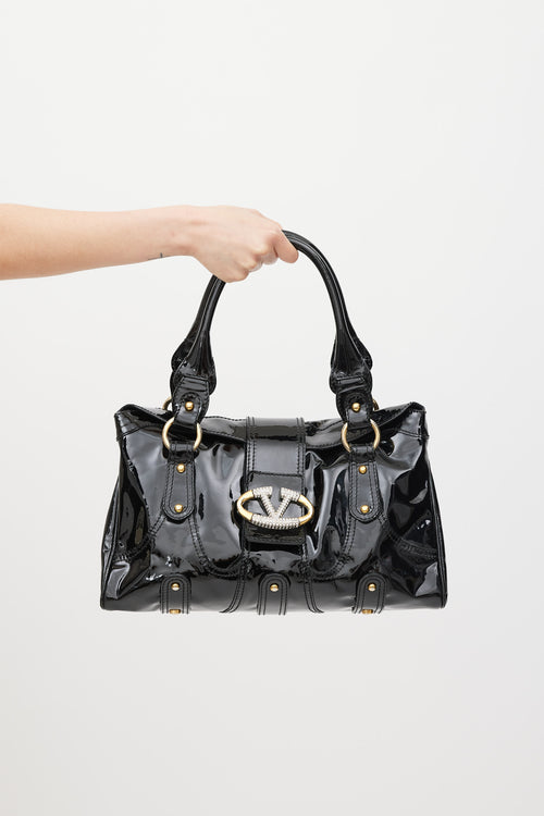 Valentino Black Patent Leather Crystal Catch Bag