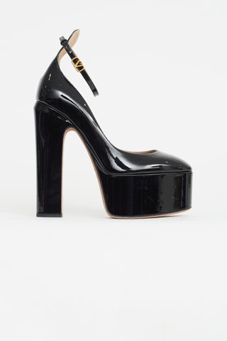 Valentino Black Patent Leather Platform Tan-Go Pump