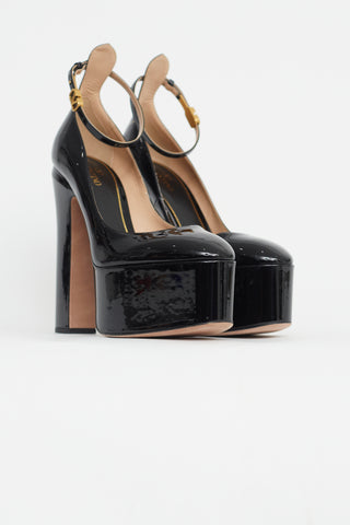 Valentino Black Patent Leather Platform Tan-Go Pump