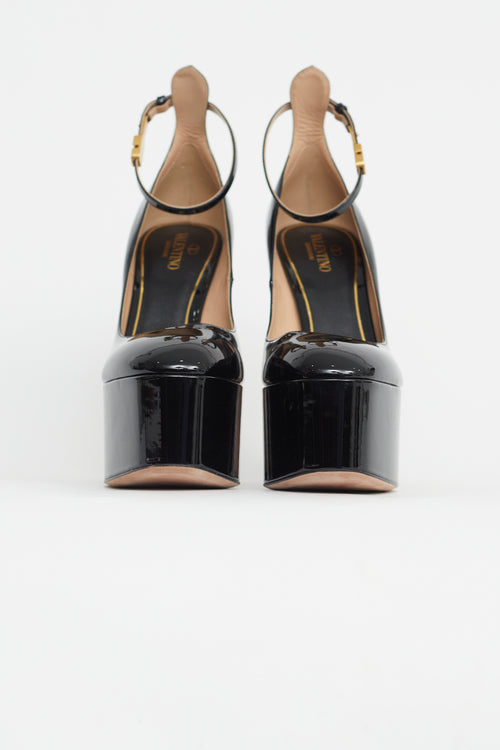 Valentino Black Patent Leather Platform Tan-Go Pump