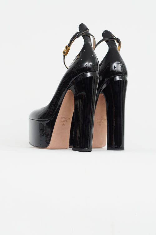 Valentino Black Patent Leather Platform Tan-Go Pump