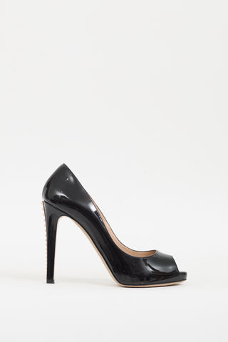 Valentino Black Patent Peep Toe Rockstud Pump