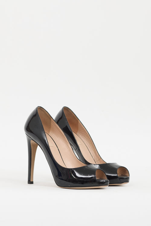 Valentino Black Patent Peep Toe Rockstud Pump