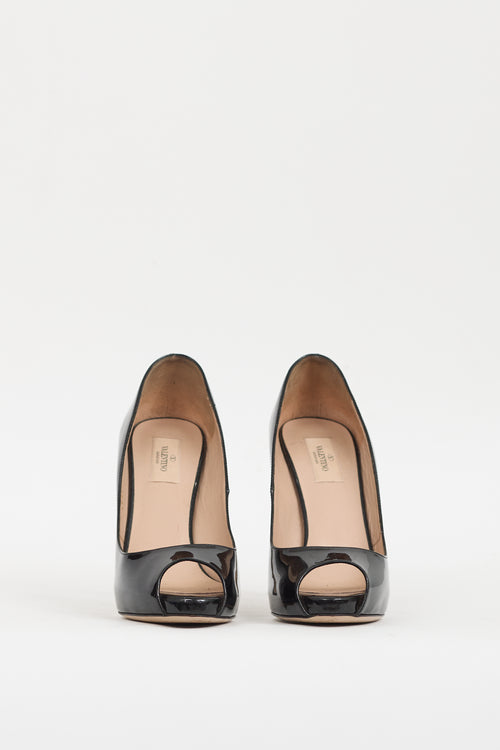 Valentino Black Patent Peep Toe Rockstud Pump