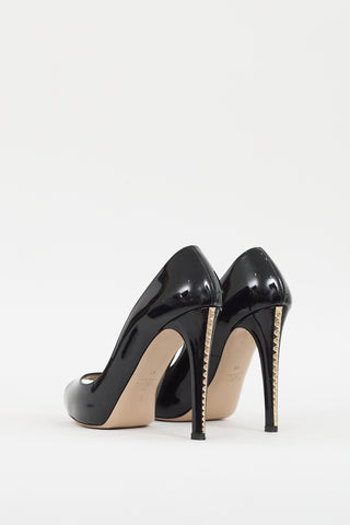 Valentino Black Patent Peep Toe Rockstud Pump