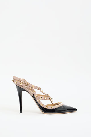 Valentino Black Patent Rockstud Caged Pump