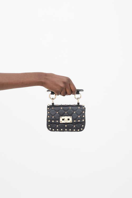 Valentino Black Quilted Leather Rockstud Micro Crossbody Bag