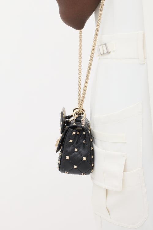 Valentino Black Quilted Leather Rockstud Micro Crossbody Bag