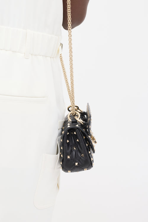 Valentino Black Quilted Leather Rockstud Micro Crossbody Bag