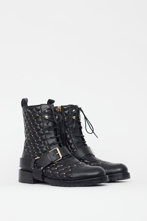 Valentino Black Quilted Leather Studded Boot