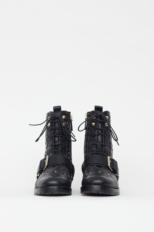 Valentino Black Quilted Leather Studded Boot