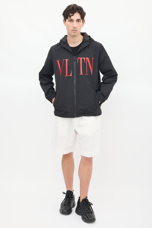 Valentino Black 
Red VLTN Logo Windbreaker Jacket