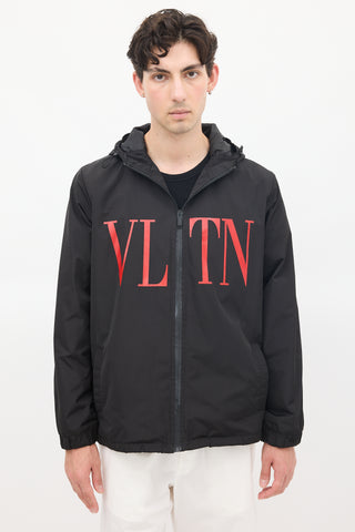 Valentino Black 
Red VLTN Logo Windbreaker Jacket