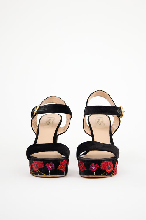 Valentino Black 
Red Velvet Poppy Heeled Sandal