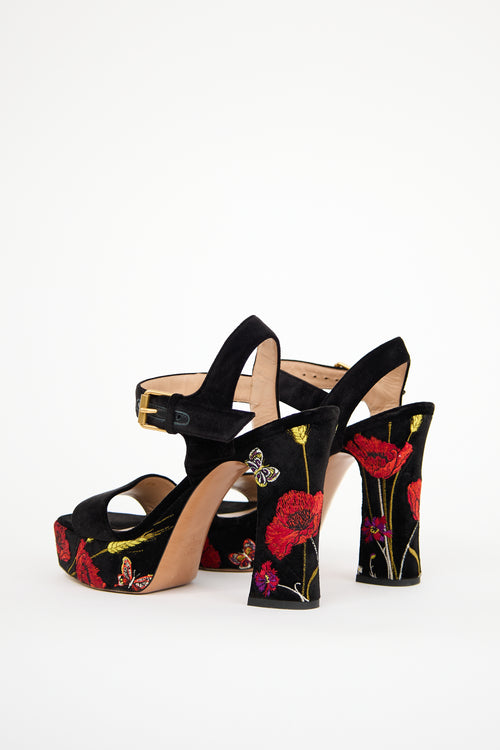 Valentino Black 
Red Velvet Poppy Heeled Sandal