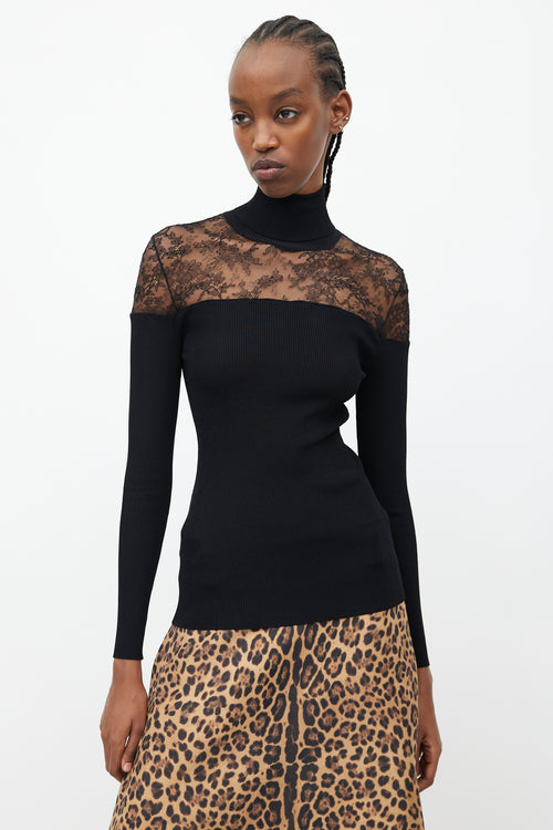 Valentino Black Ribbed Knit 
Lace Top