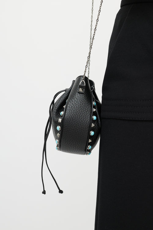 Valentino Black Rockstud Rolling Drawstring Crossbody Bag