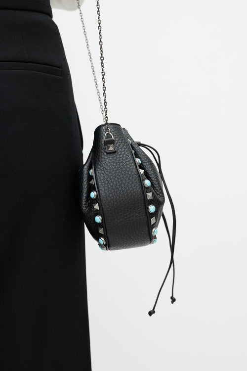 Valentino Black Rockstud Rolling Drawstring Crossbody Bag