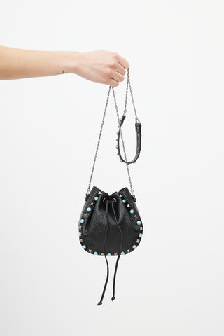 Valentino Black Rockstud Rolling Drawstring Crossbody Bag