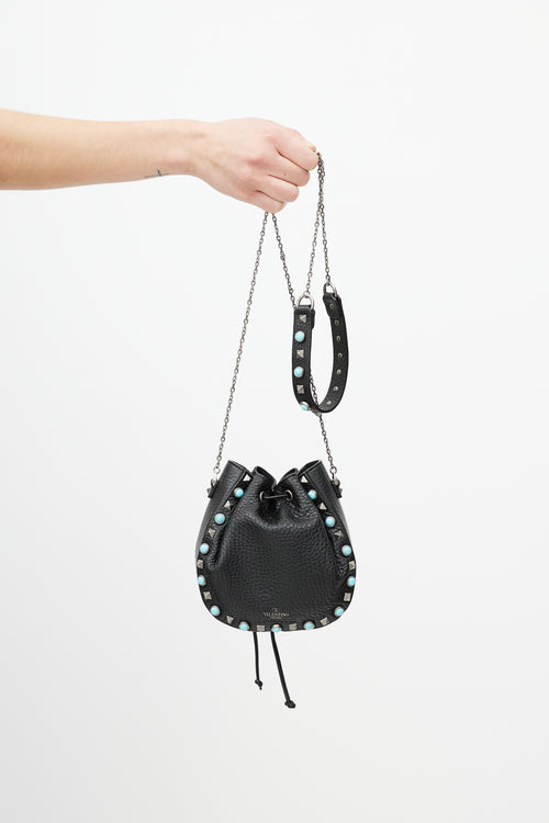 Valentino Black Rockstud Rolling Drawstring Crossbody Bag