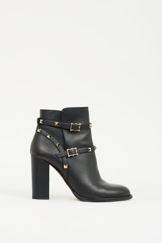 Valentino Black 
Gold Leather Rockstud Ankle Boot