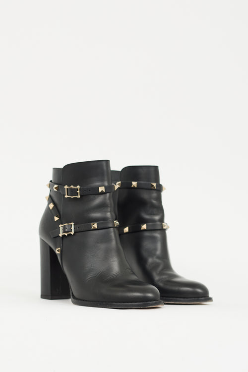 Valentino Black 
Gold Leather Rockstud Ankle Boot