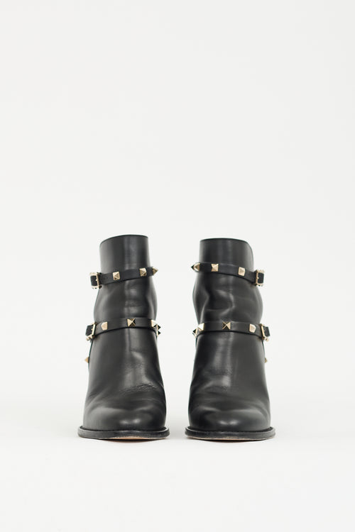 Valentino Black 
Gold Leather Rockstud Ankle Boot