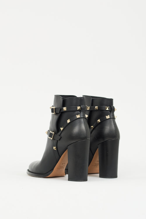 Valentino Black 
Gold Leather Rockstud Ankle Boot