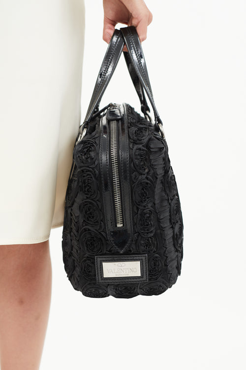 Valentino Black Rose Appliqué Shoulder Bag