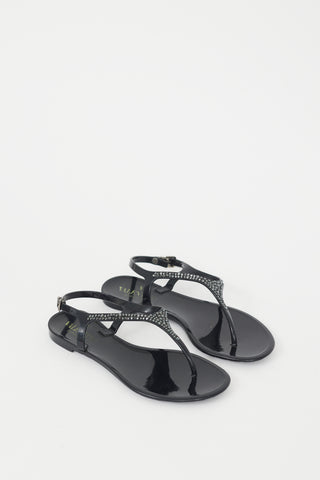 Valentino Black Rubber Crystal Sandal