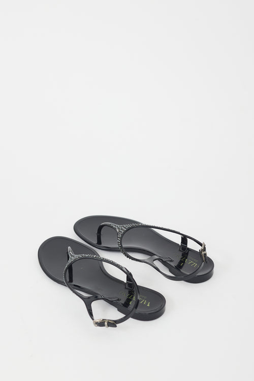 Valentino Black Rubber Crystal Sandal