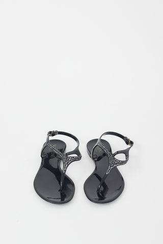 Valentino Black Rubber Crystal Sandal