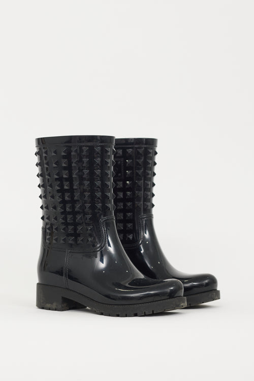 Valentino Black Rubber Garavani Rockstud Rain Boot