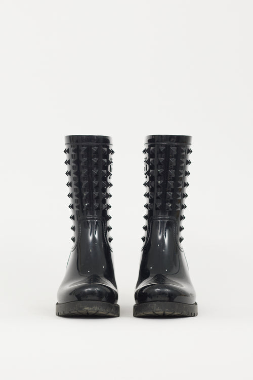 Valentino Black Rubber Garavani Rockstud Rain Boot