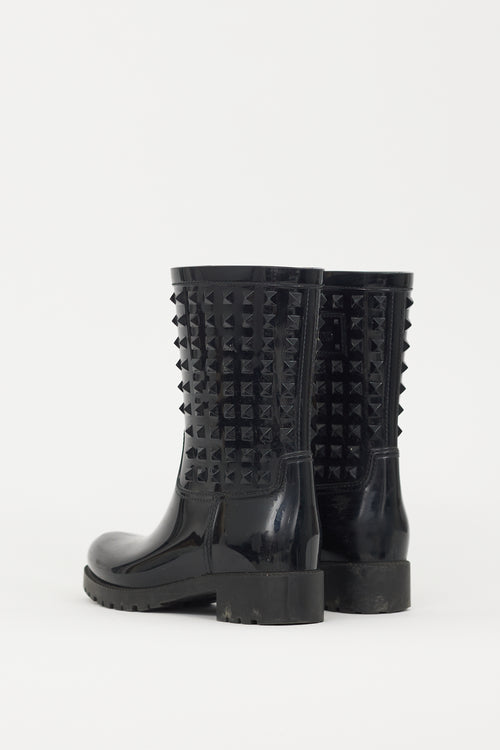 Valentino Black Rubber Garavani Rockstud Rain Boot