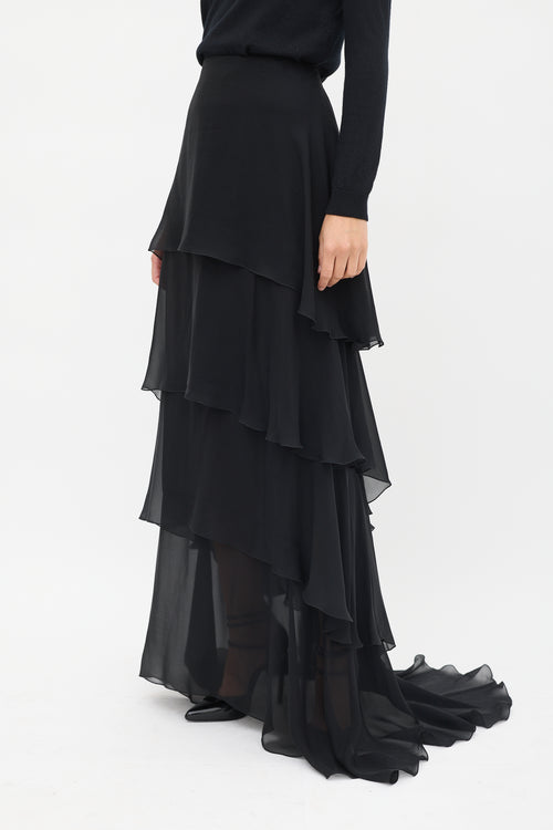 Valentino Black Ruffle Tier Maxi Skirt