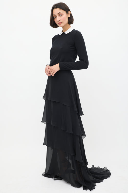 Valentino Black Ruffle Tier Maxi Skirt