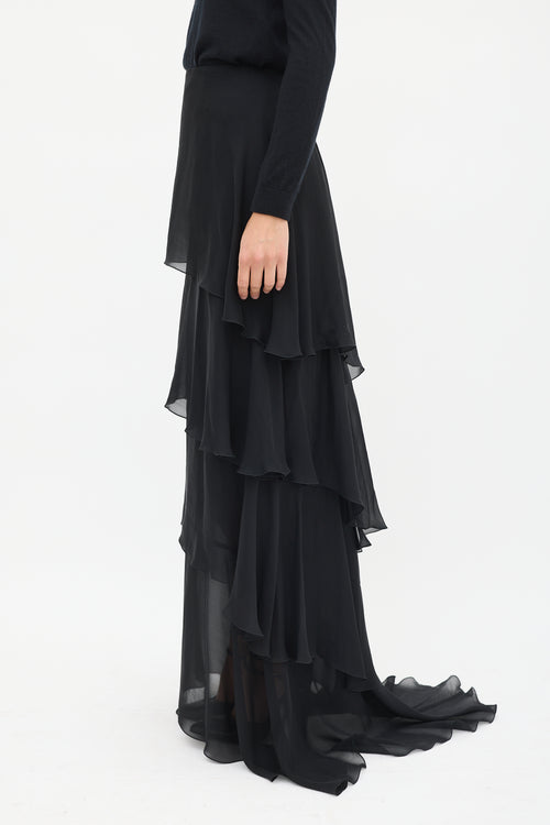 Valentino Black Ruffle Tier Maxi Skirt