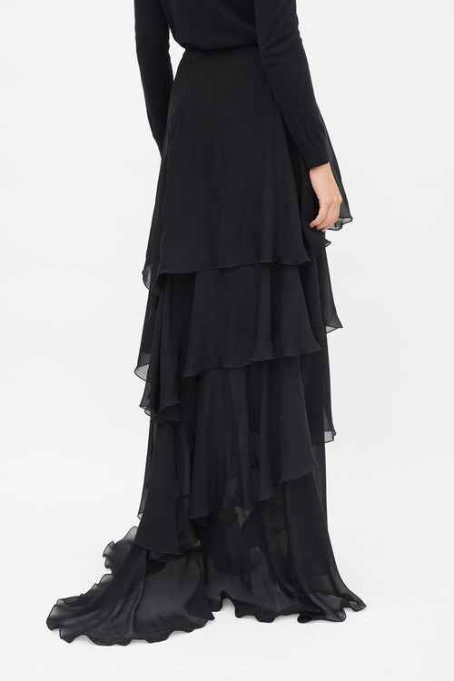 Valentino Black Ruffle Tier Maxi Skirt