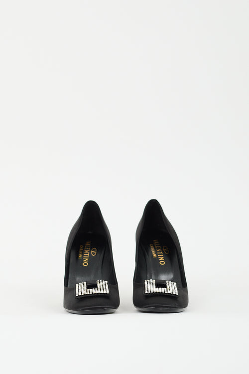 Valentino Black Satin Rhinestone Embellished Pump