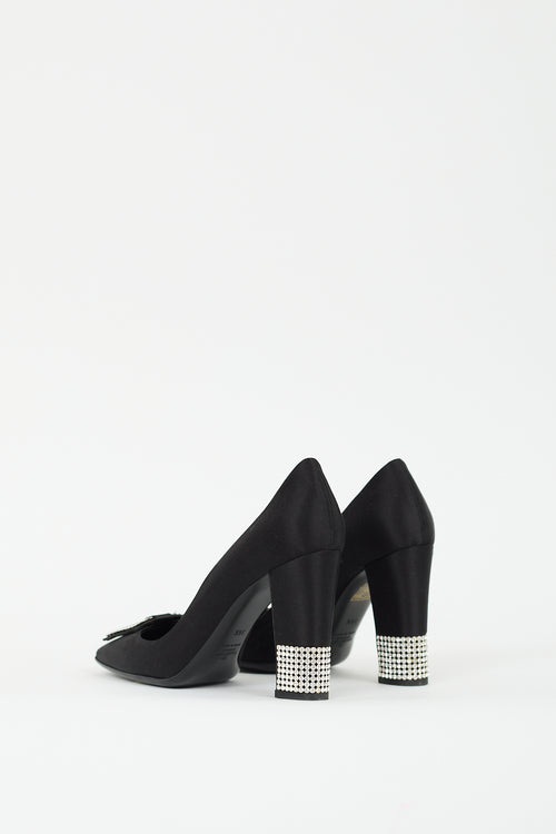 Valentino Black Satin Rhinestone Embellished Pump